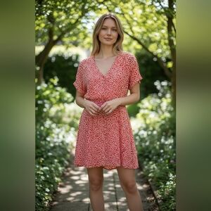 Capulet Red Floral Print Blouse Short Sleeve V-Neck Viscose Size S/M